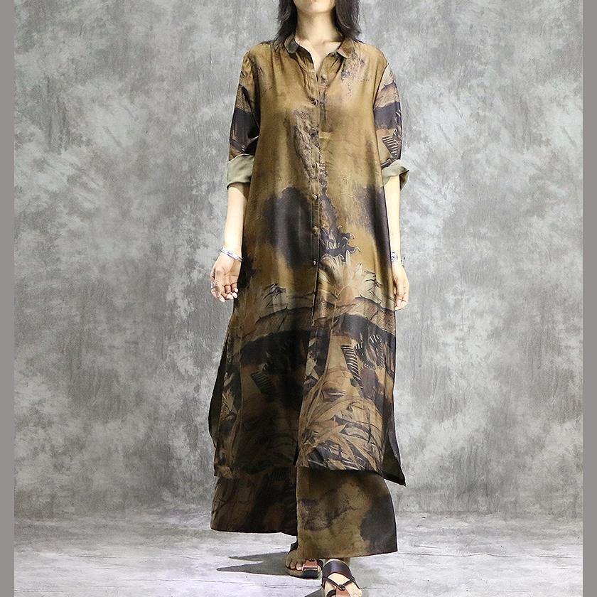 CD | Elegant pantaloni largi picior mătase tunici galben două piese plus dimensiunea rochie printuri de vară