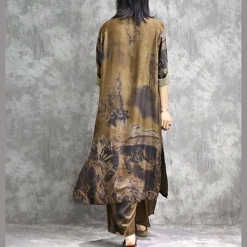 CD | Elegant pantaloni largi picior mătase tunici galben două piese plus dimensiunea rochie printuri de vară