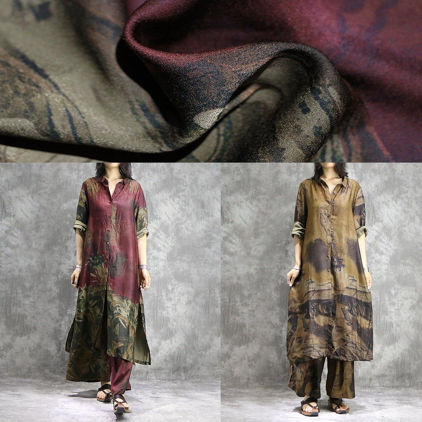 CD | Elegant pantaloni largi picior mătase tunici galben două piese plus dimensiunea rochie printuri de vară