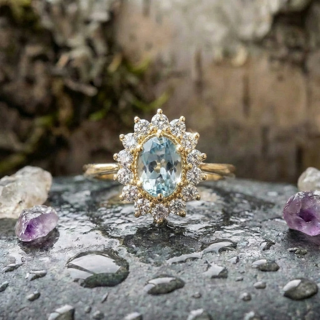 Elegant Aquamarine Halo Ring