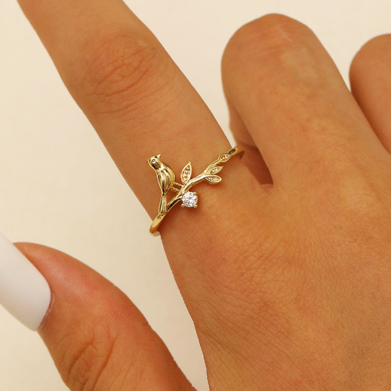 Elegant Bird Leaf Ring