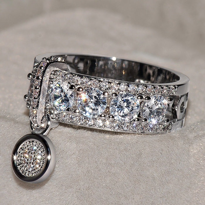 Elegant Crystal Ring With Dangling Charm