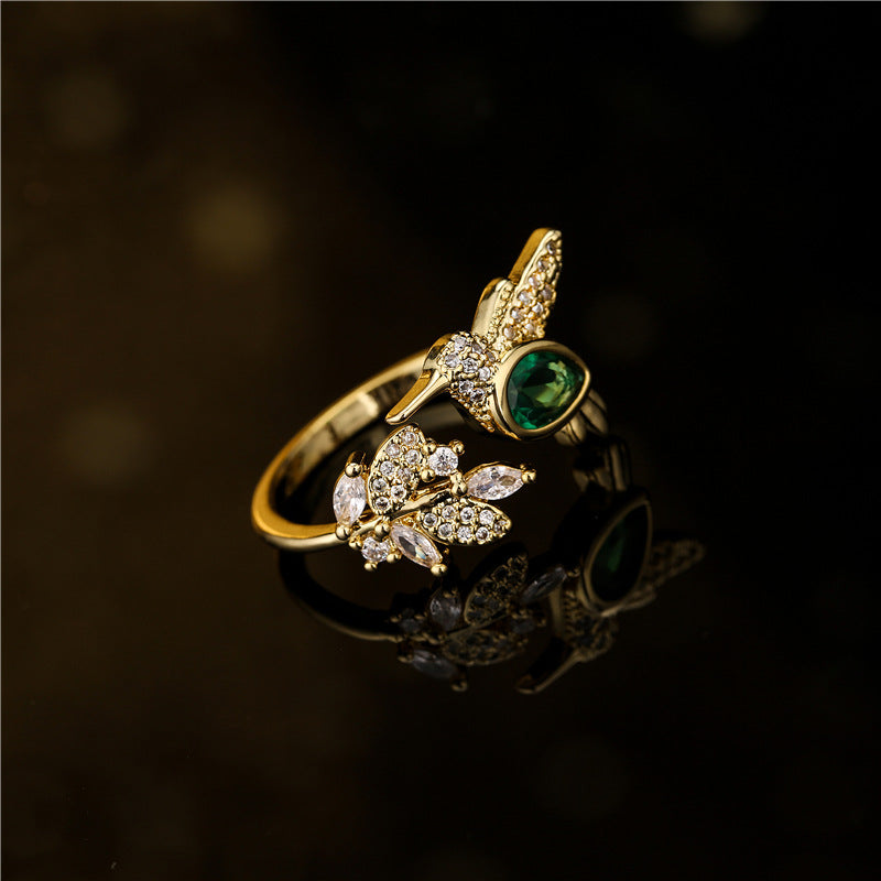 Elegant Emerald Bird Ring