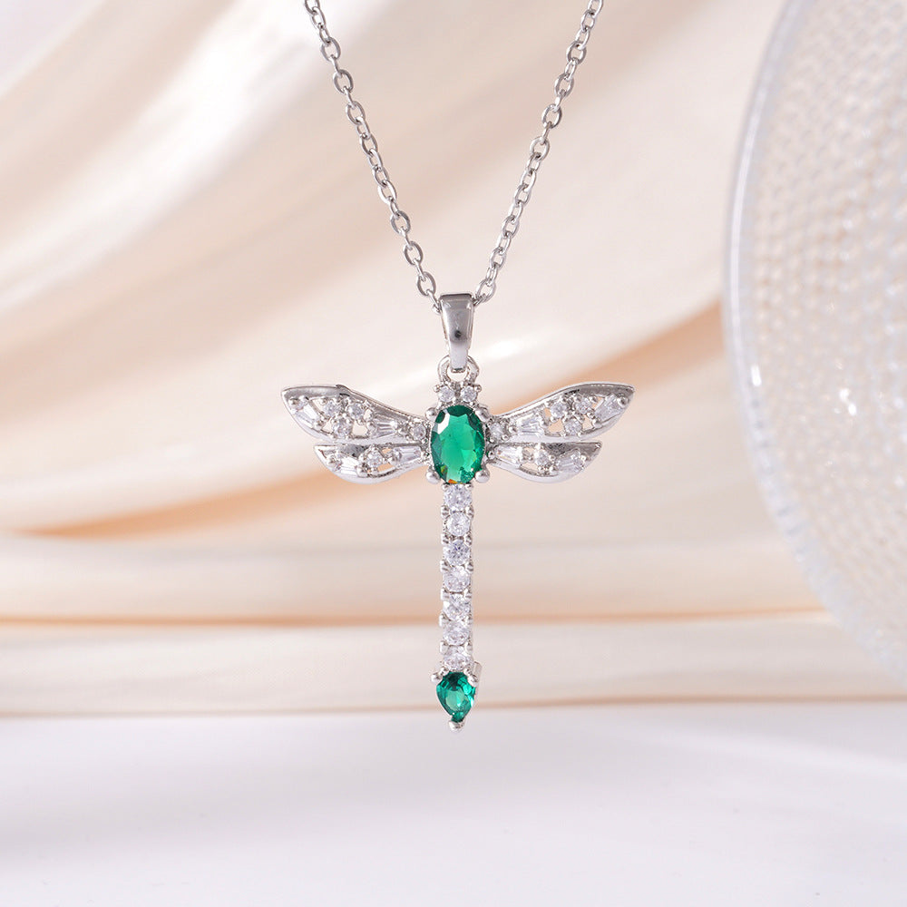 Elegant Emerald Dragonfly Necklace