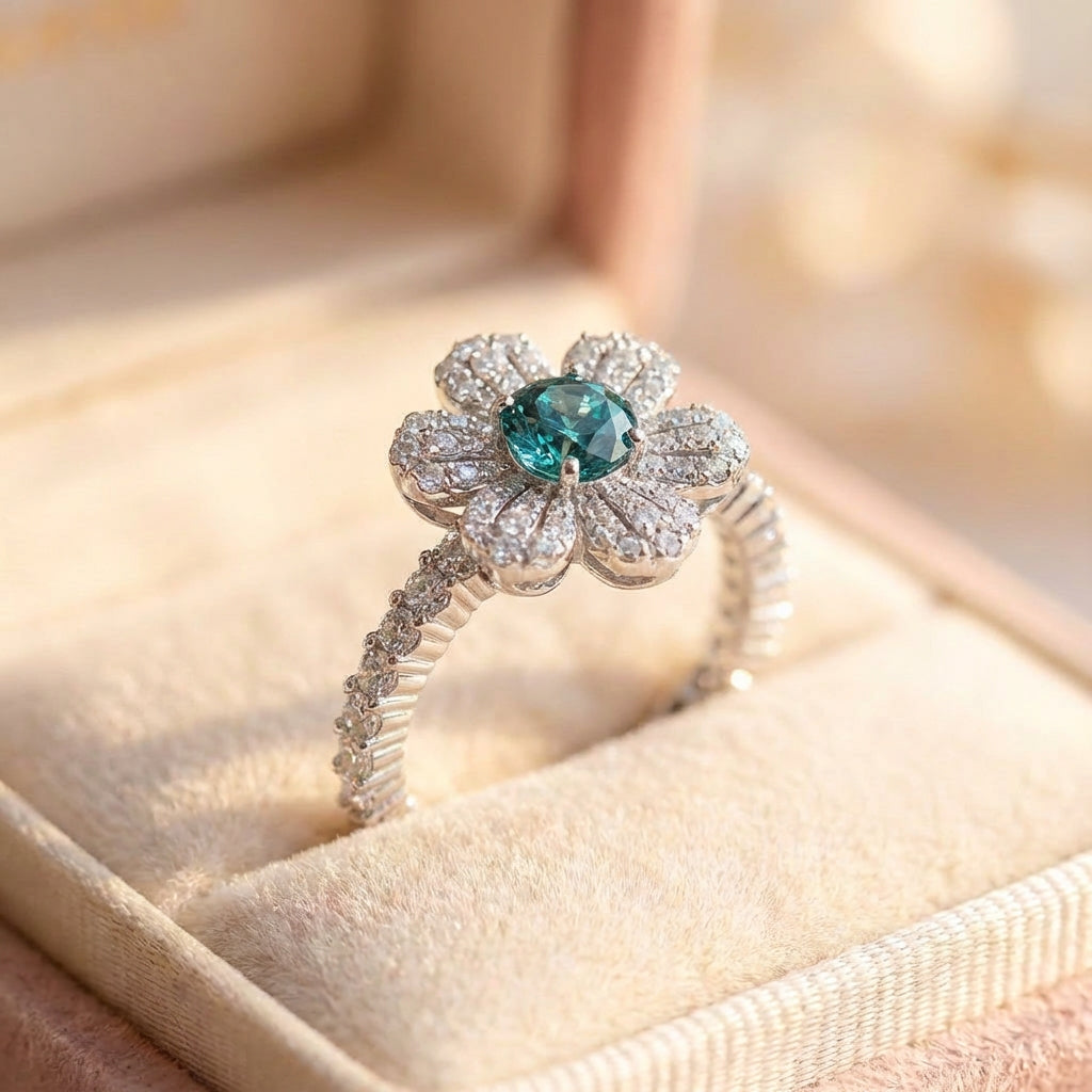 Elegant Emerald Flower Ring