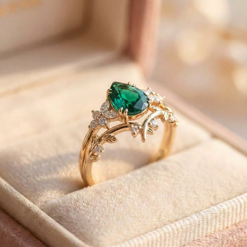 Elegant Emerald Leaf Ring