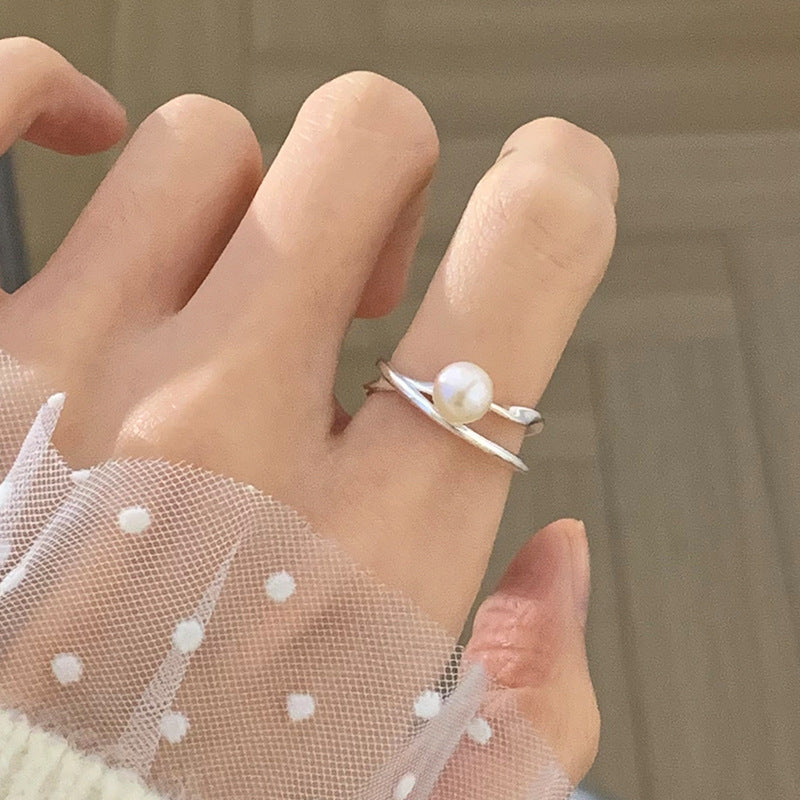Elegant Minimalist Cross Pearl Ring