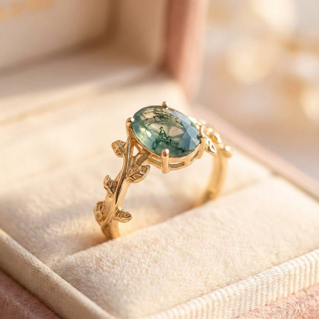 Elegant Moss Agate Ring