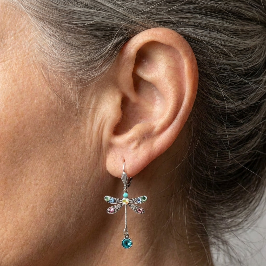 An Multicolor Crystal Dragonfly Drop Earring Set