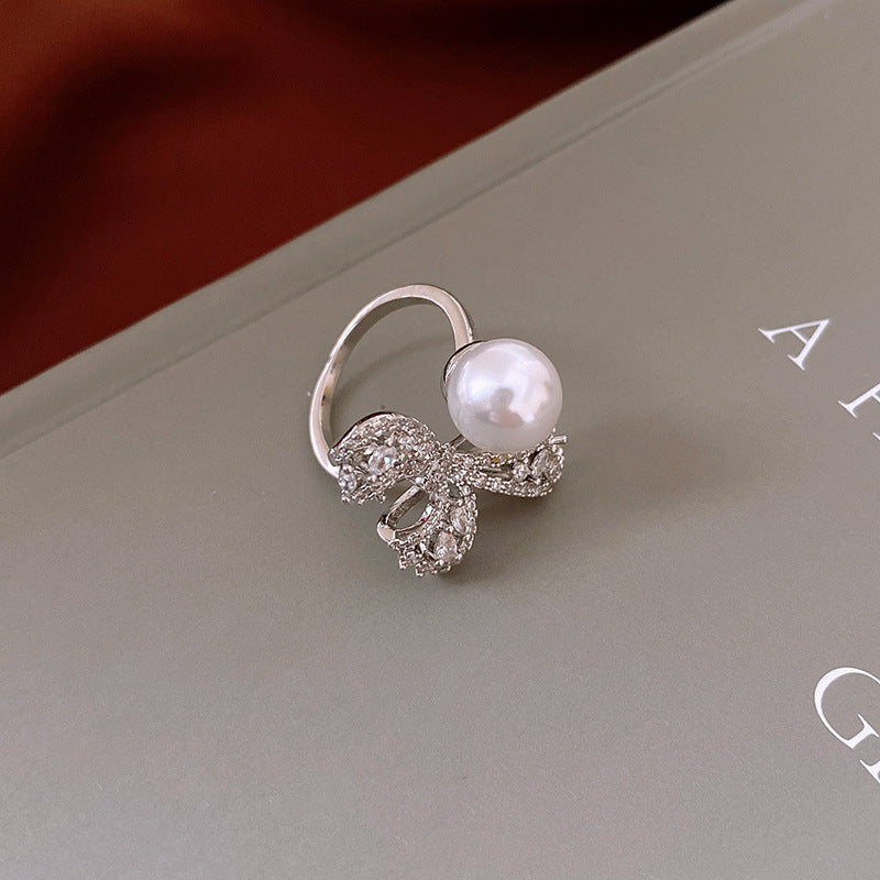 Elegant Pearl Bow Ring