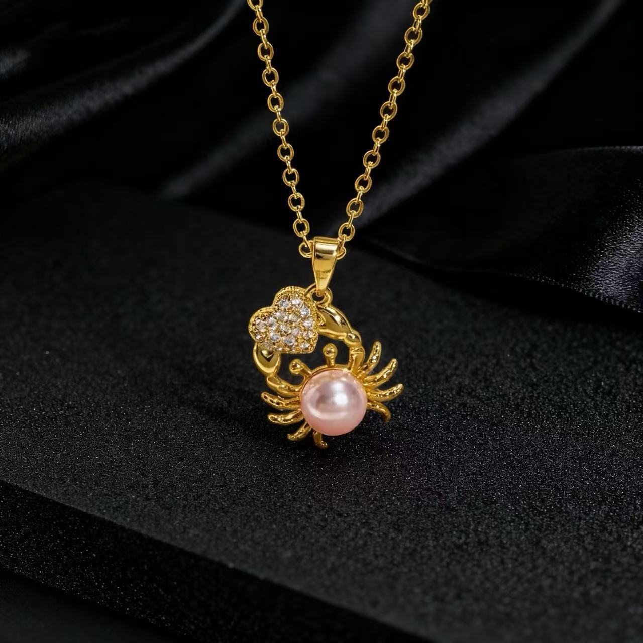 Elegant Pearl Crab Necklace
