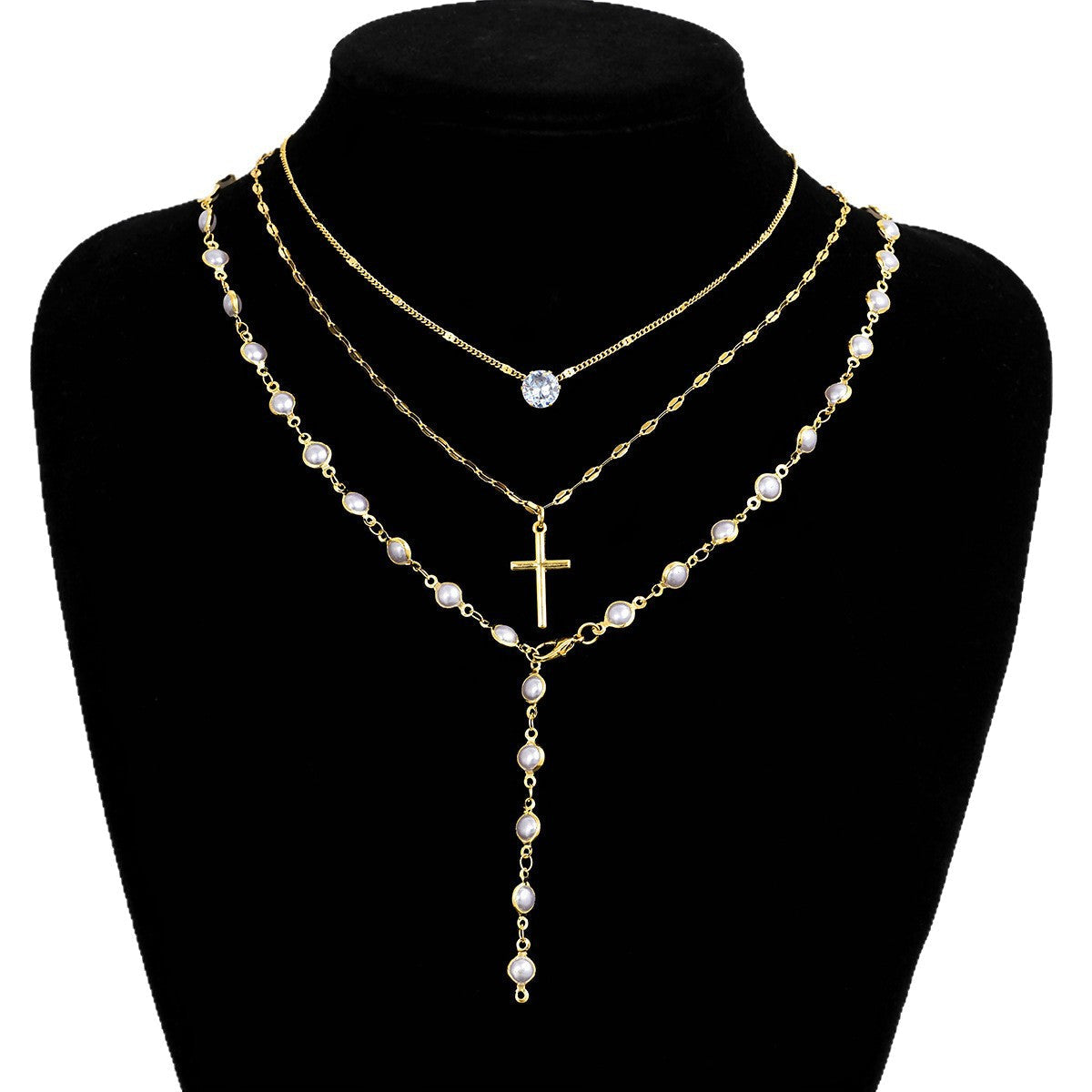 Elegant Pearl Cross Necklace