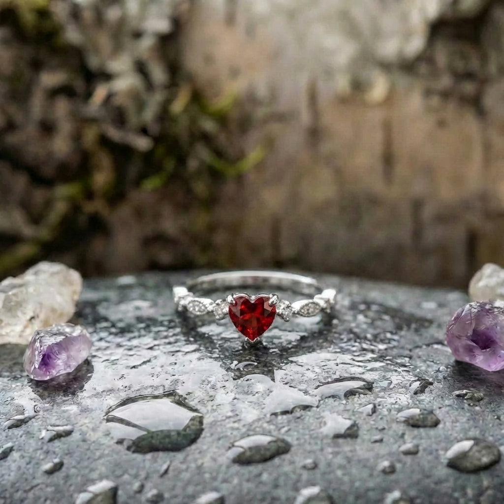 Elegant Red Heart Ring
