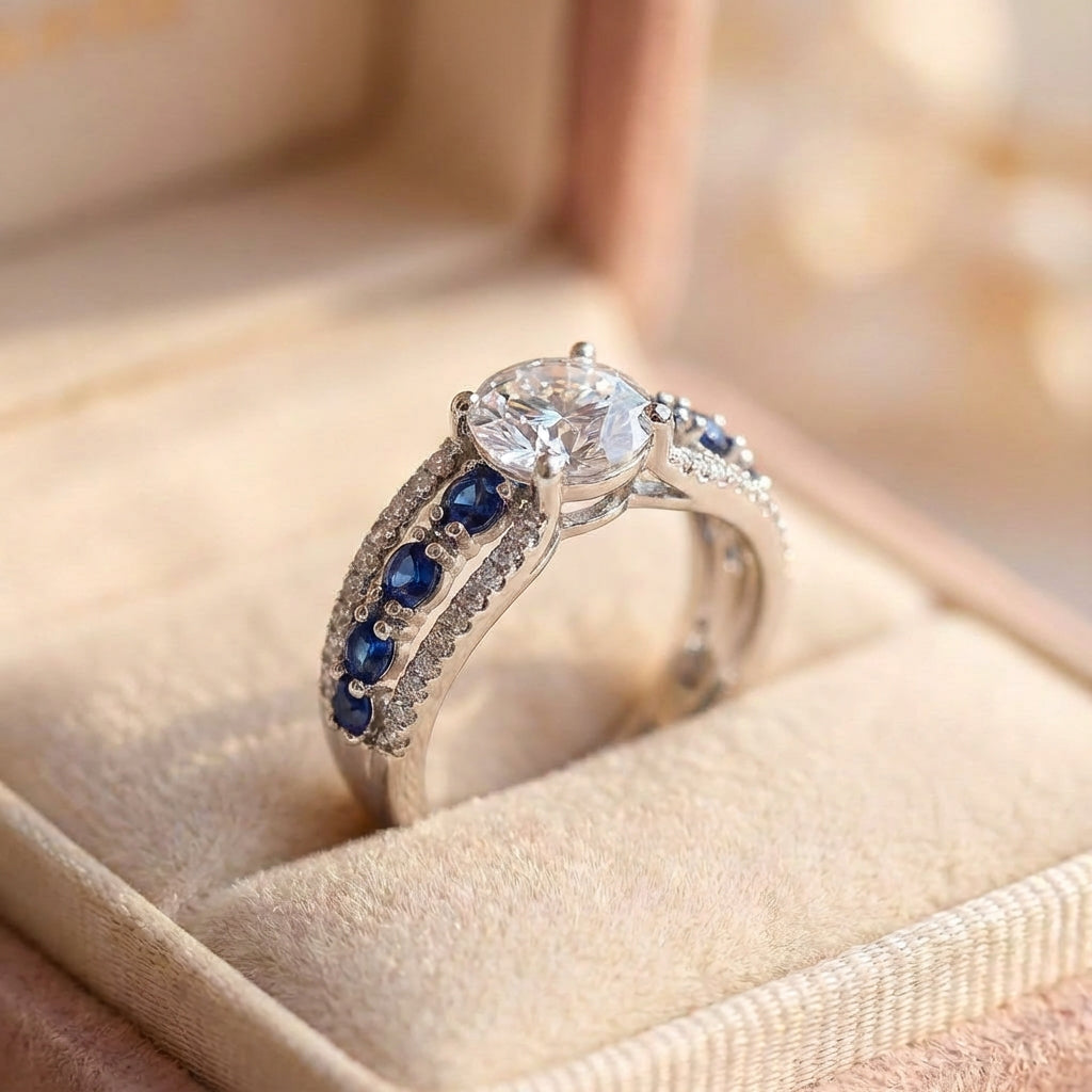 Elegant Sapphire Zircon Ring