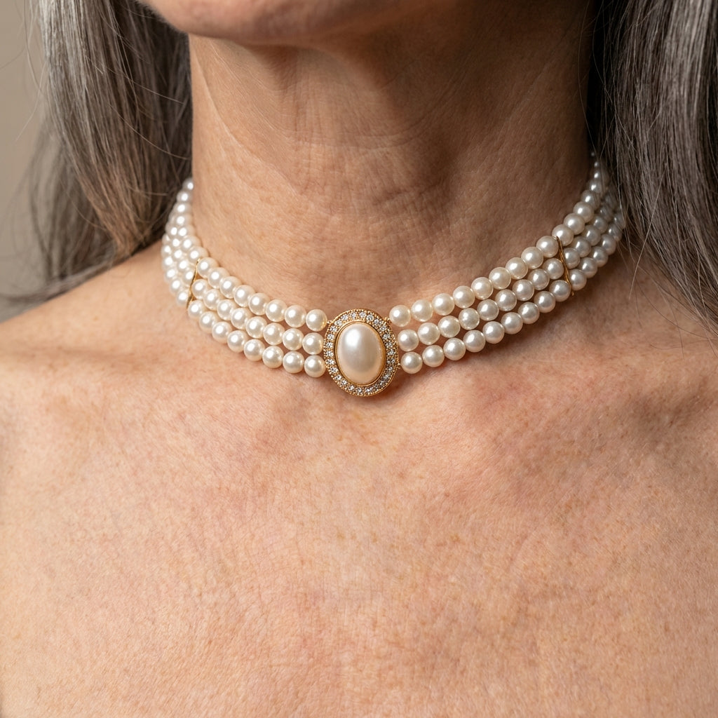 Elegant Triple Pearl Necklace