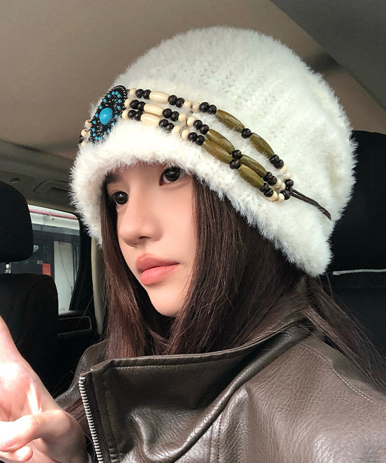 Style White Thick Warm Knitted Boonie Hat