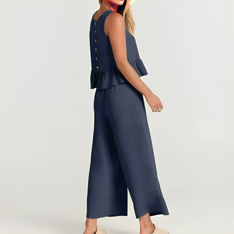 CD | Set elegant fără mâneci cu volane și pantaloni pentru femei