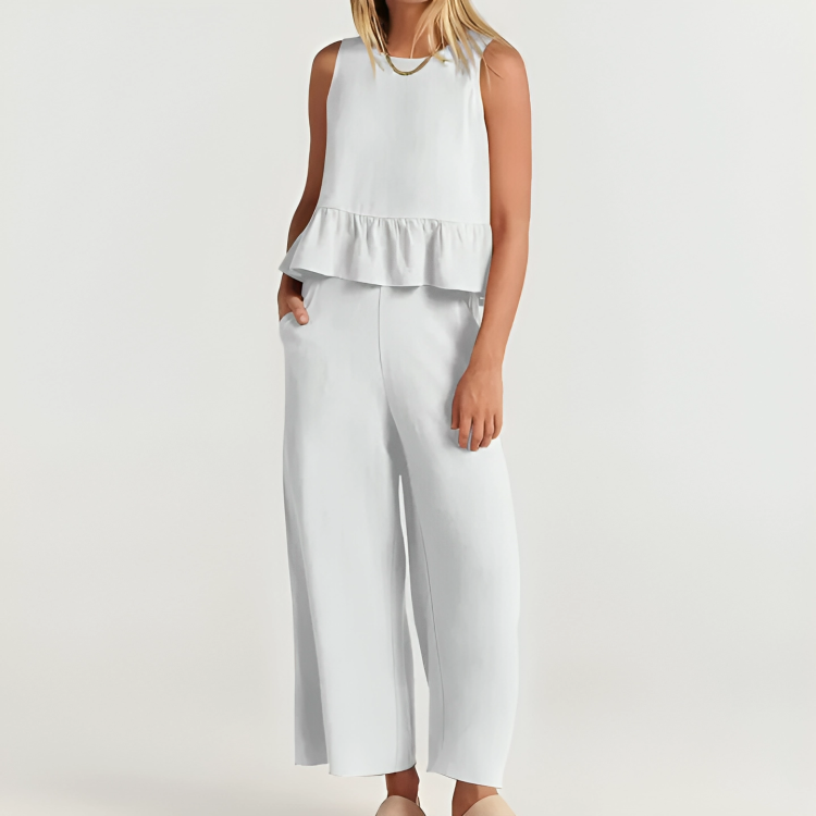 CD | Set elegant fără mâneci cu volane și pantaloni pentru femei