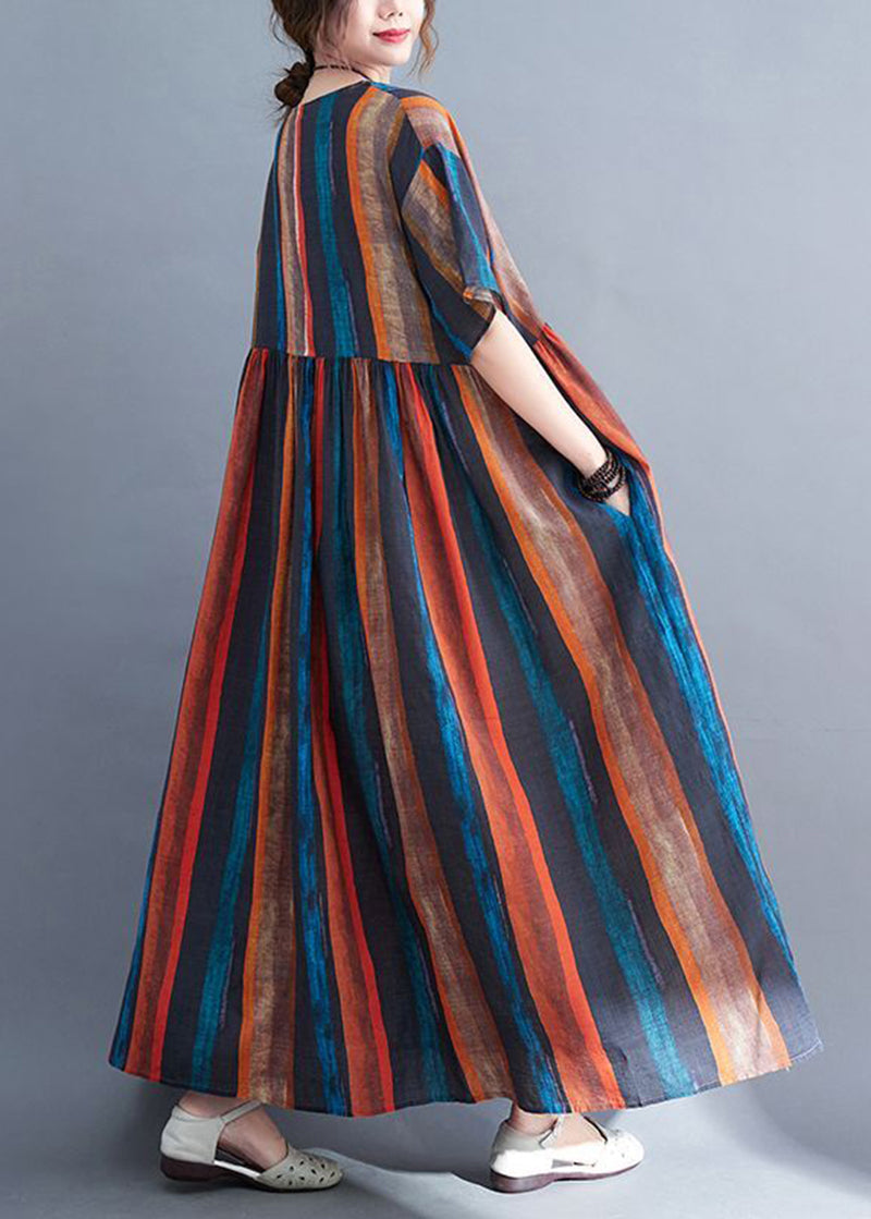 Colorblock Oversized Striped Linen Dresses Summer