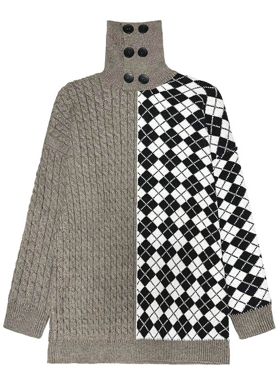 Colorblock Turtle Neck Patchwork Cable Knit Sweater Tops Winter