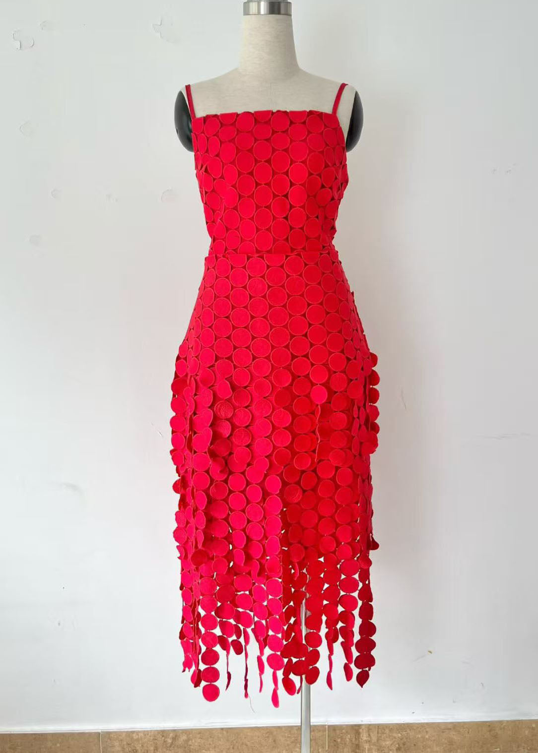 Pink Gradient Tasseled Spaghetti Strap Dress Summer