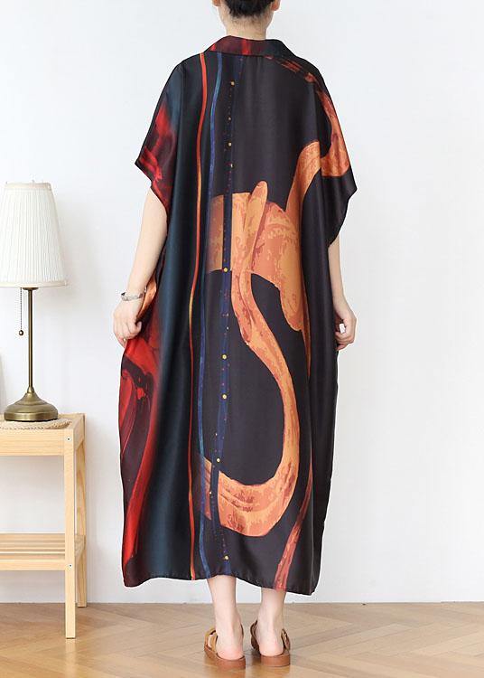 Red Print Chiffon Batwing Sleeve Summer Dresses