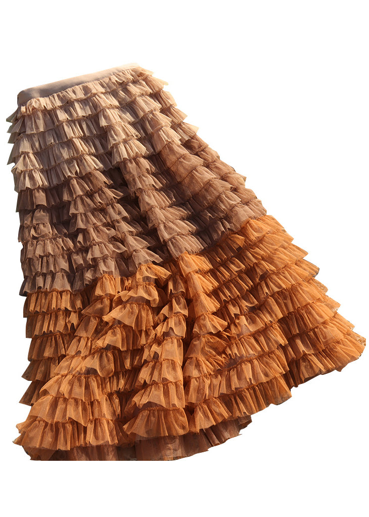 Fine Blue Patchwork Gradient Color Tulle Skirt Spring