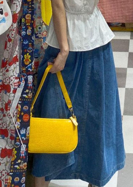 Fitted Blue High Waist Pockets Patchwork a Line Fall Denim Skirts