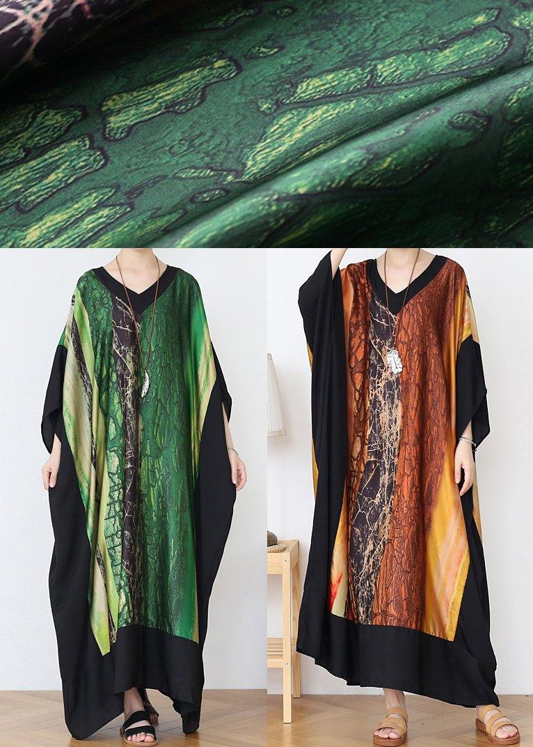 French Green Print Chiffon Patchwork Spring Dress