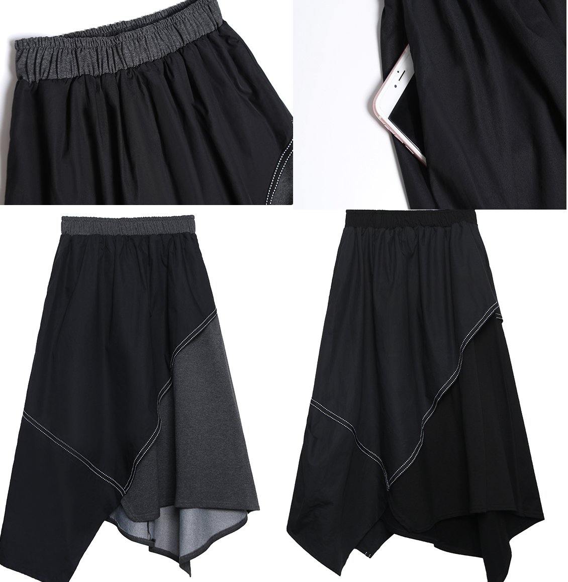 French Black Asymmetric Elastic Waist Skirt