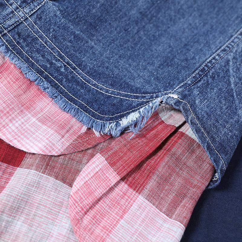 French Lapel Patchwork Fine Fall Clothes for Denim Blue Dresses Coats