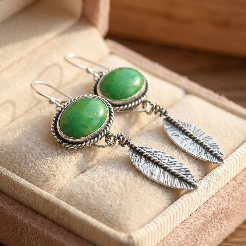 Vintage Green Stone Earrings