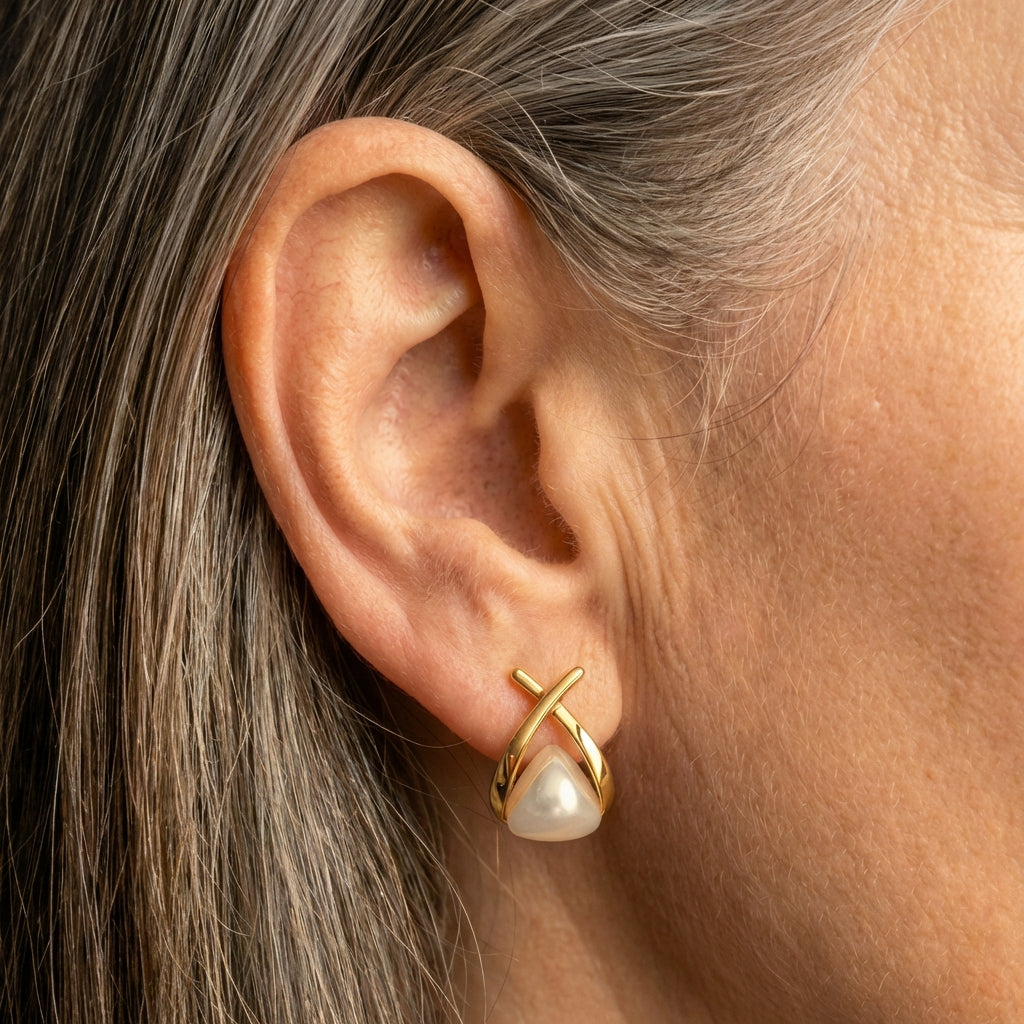 Cross Triangle Pearl Dropping Earrings