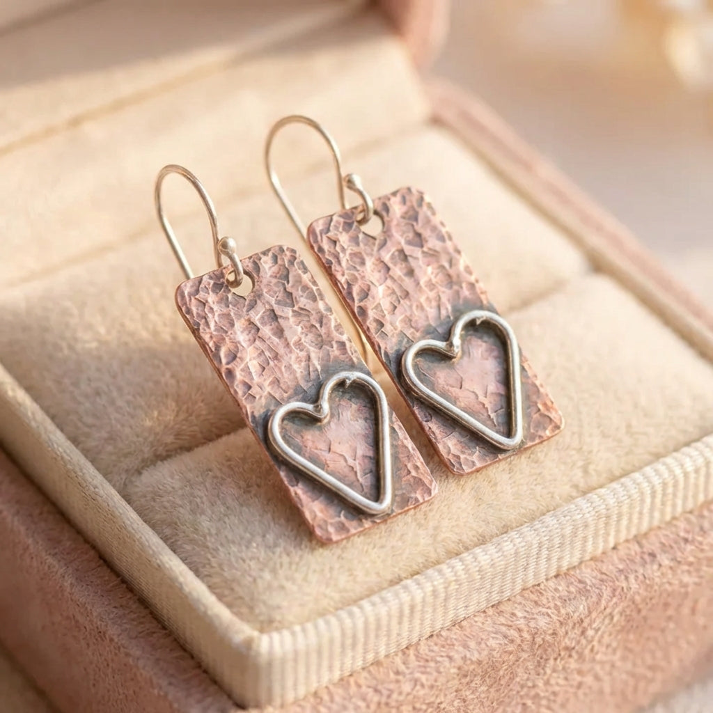 Vintage Copper Heart Earrings