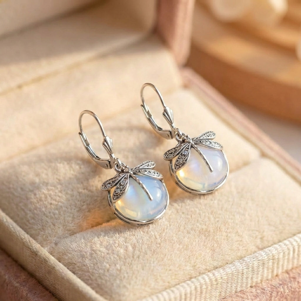 Elegant Dragonfly Opal Earrings
