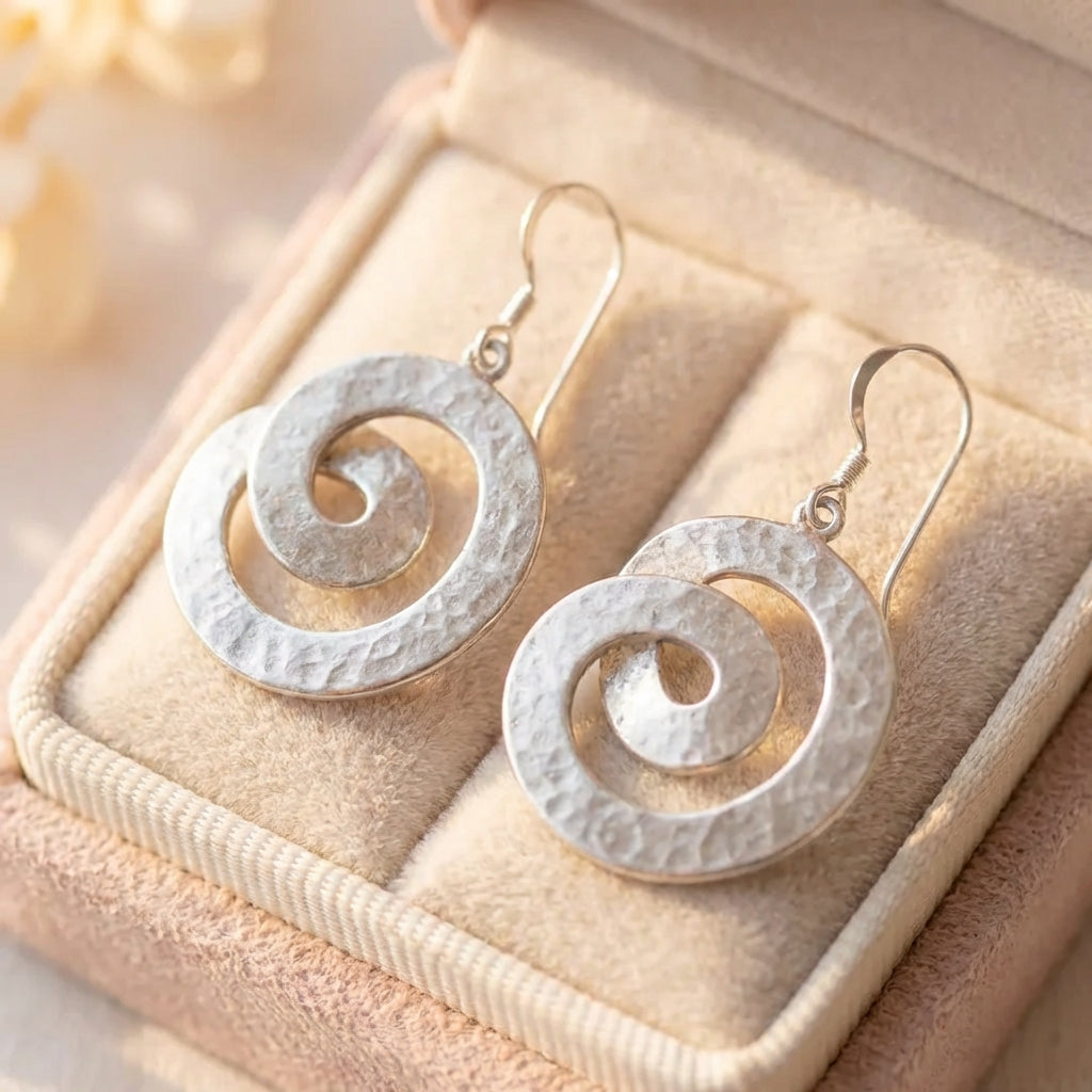 Vintage Spiral Dangle Silver Earrings