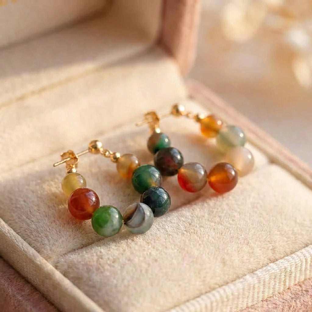 Elegant Stone Beaded Hoop Earrings