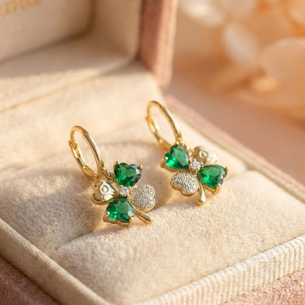 Luxury Clover Shiny Zircon Drop Earrings