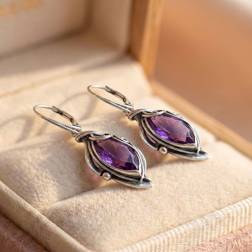 Vintage Purple Stone Dangle Earrings