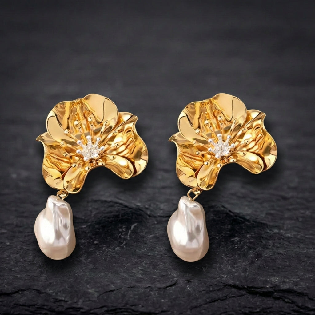 Vintage Silver Flower Pearl Earrings