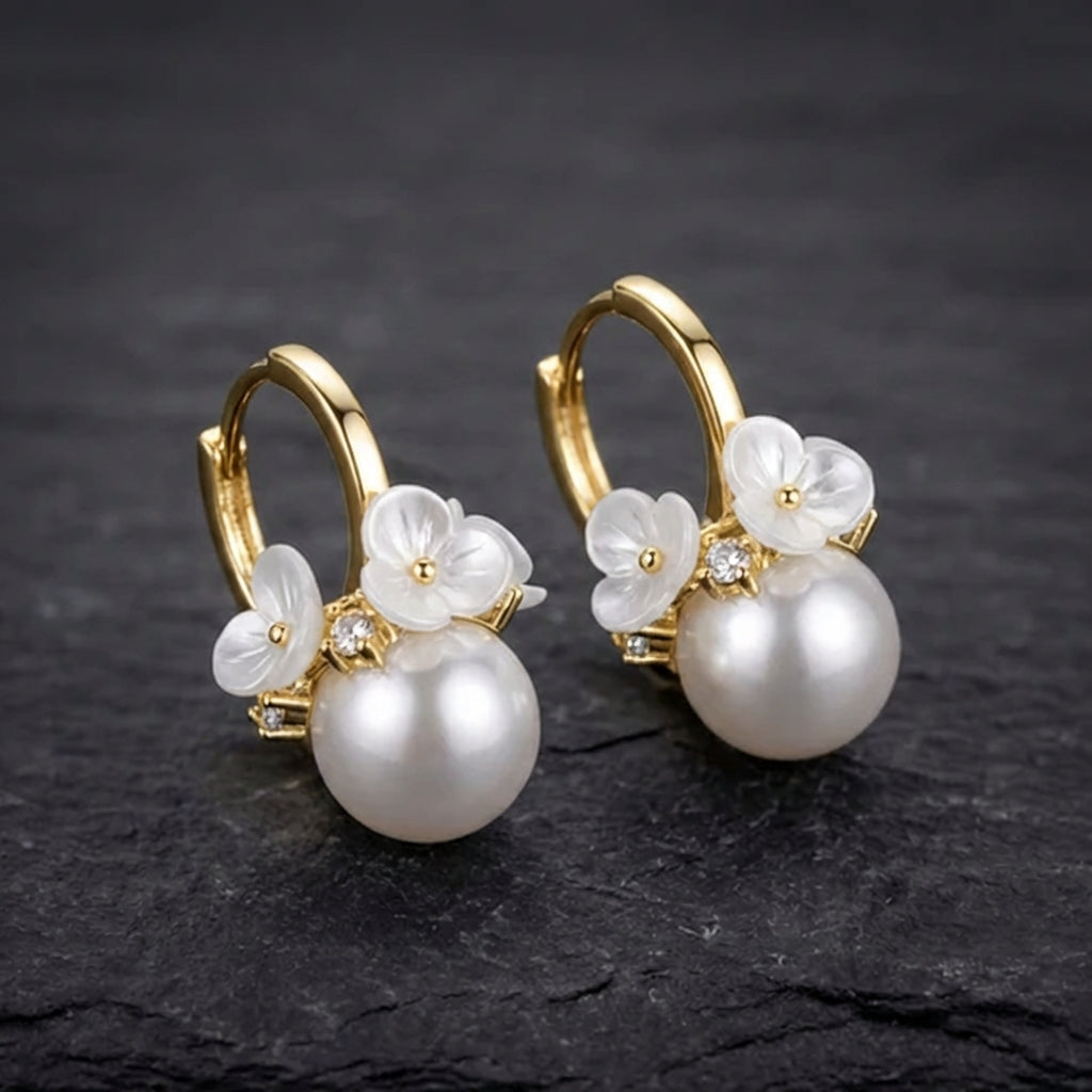 Elegant White Flower Cluster Pearl Earrings