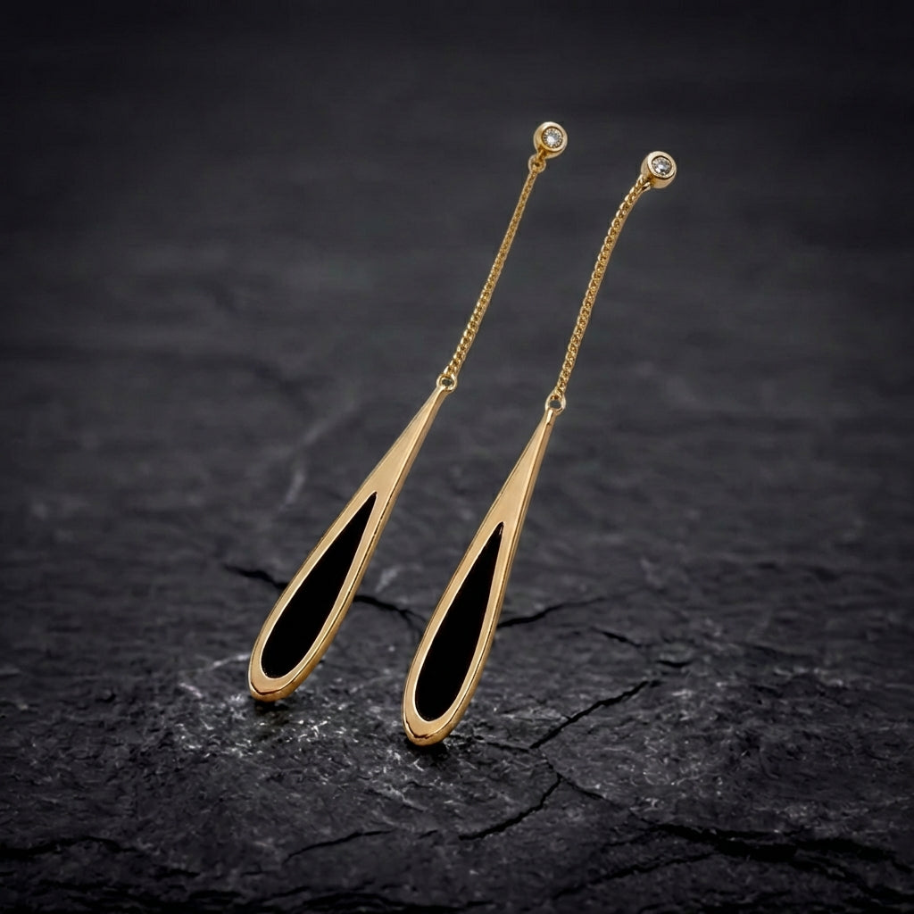 Black Drop Tassel Long Earrings