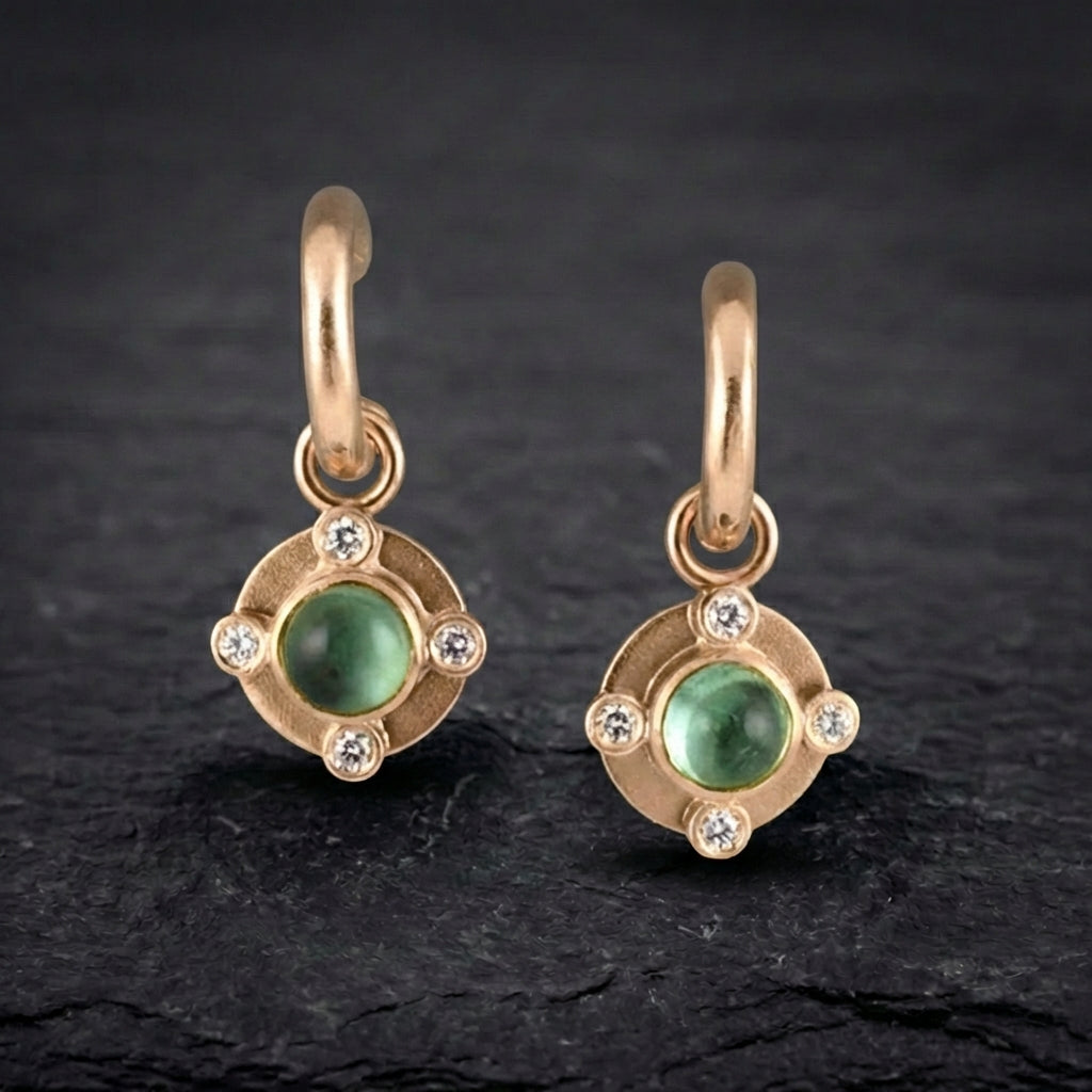 Vintage Green Zirconia Gold Earrings