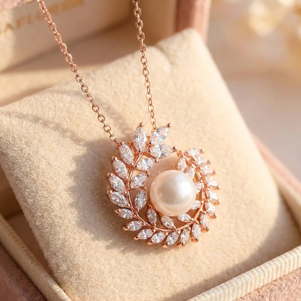 Rose Gold Wreath Pearl Pendant Necklace