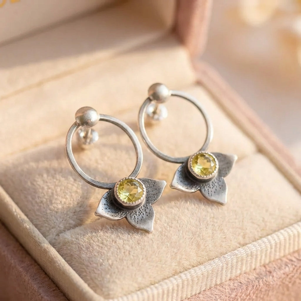 Vintage Peridot Flower Earrings