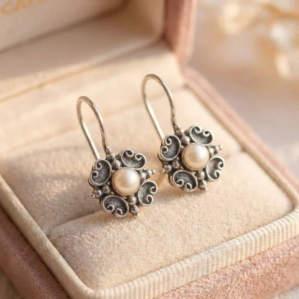 Vintage Pearl Flower Earrings