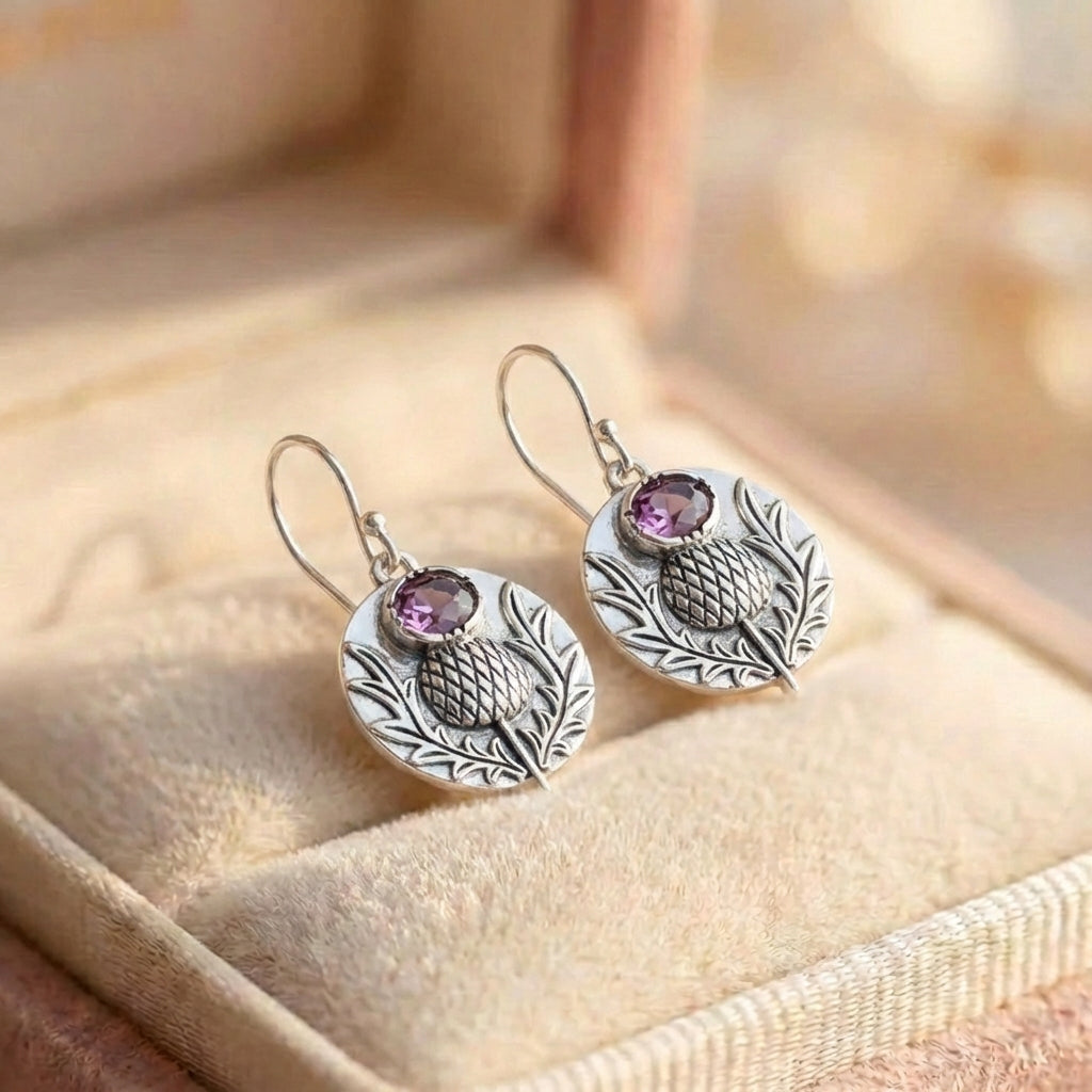 Vintage Thistle Amethyst Earrings