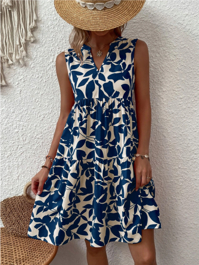 CD | Boho vrac fără mâneci rochie midi cu decolteu ascuțit