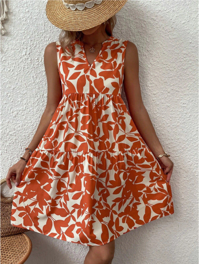 CD | Boho vrac fără mâneci rochie midi cu decolteu ascuțit