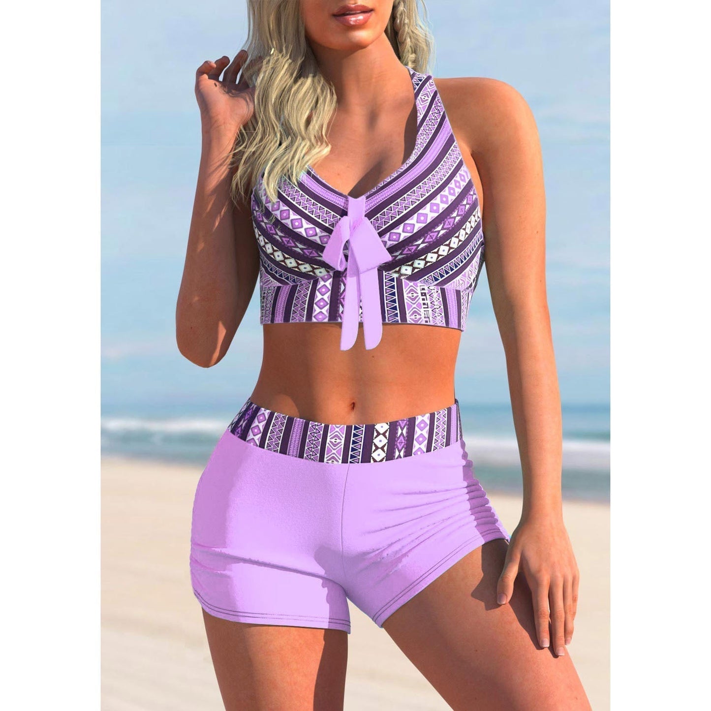 CD | top halterneck cu pantaloni scurți cu talie înaltă costum de baie 2 piese